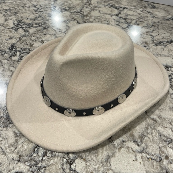 Accessories - Ivory Western Hat with Silver Concho Band,Polyester Cotton blend, adjustable